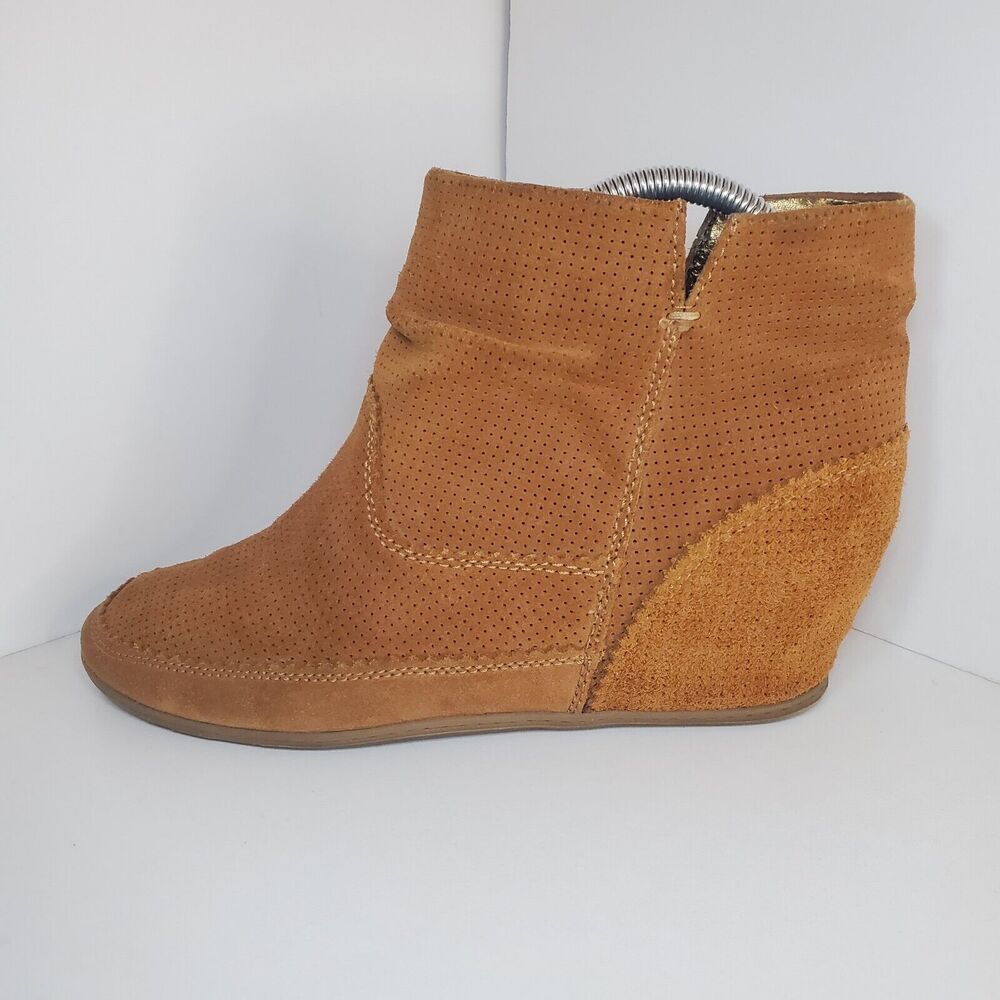 Dolce Vita Women Suede Wedge Bootie Sz 9 Brown Boho Zip Ankle Boot